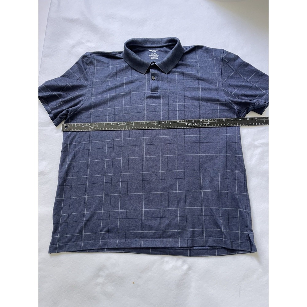 Van Heusen Flex Men's XL Dark Blue Checkered Short Sleeve Polo Shirt Pre-owned